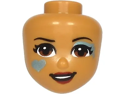 Mini Doll, Head Friends with Reddish Brown Eyes, Dark Red Lips, Open Mouth and Metallic Light Blue Eye Shadow and Heart Pattern