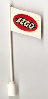 Flag on Flagpole, Wave with LEGO Logo in Red Ellipse Pattern - No Bottom Lip
