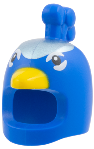 Minifigure, Headgear Head Cover, Costume Peacock with Metallic Light Blue Forehead, Yellow Beak, Black Eyes with White Markings Pattern