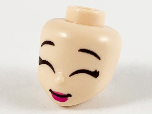 Mini Doll, Head Friends with Black Eyebrows, Closed Eyes and Magenta Lips Pattern