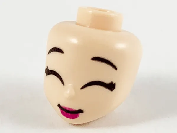 Mini Doll, Head Friends with Black Eyebrows, Closed Eyes and Magenta Lips Pattern