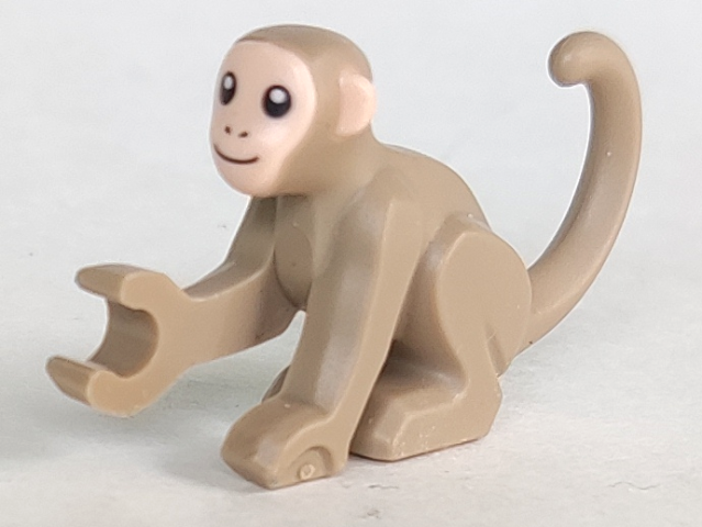 Monkey with Molded Light Nougat Face and Ears and Printed Black Eyes, Nostrils and Mouth, White Pupils Pattern