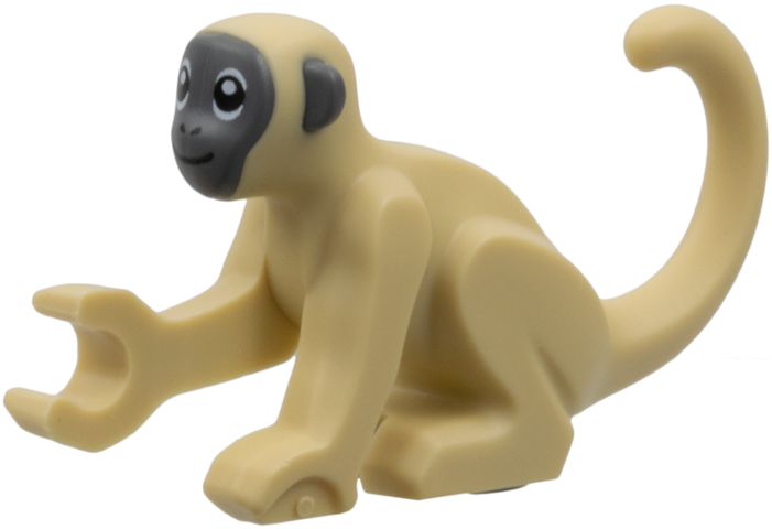 Monkey with Molded Dark Bluish Gray Face and Ears and Printed Black Eyes, Nostrils and Mouth, White Pupils and Eye Borders Pattern
