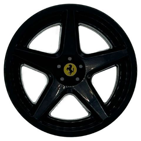 Wheel 21mm D. x 11mm with 5 Spokes with Yellow Ferrari Logo and Silver Bolts Pattern