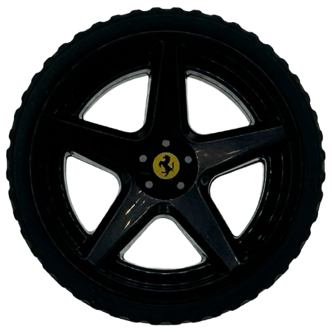 Wheel 21mm D. x 11mm with 5 Spokes with Yellow Ferrari Logo and Silver Bolts Pattern with Black Tire 24 x 11 Straight Tread (7834pb01 / 5810)