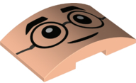 Slope, Curved 6 x 4 Double with Black Glasses Round, Black Eyebrows, Black Eyes and Grin Pattern (Harry Potter Face)