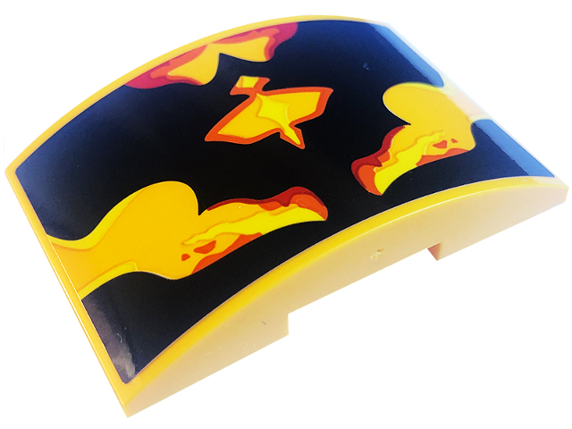 Slope, Curved 6 x 4 Double with Black Veins and Red, Bright Light Orange, and Yellow Trim Pattern (Sticker) - Set 75574