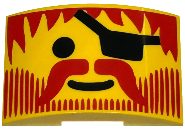 Slope, Curved 6 x 4 Double with Red Hair, Moustache, and Beard Lines, Black Eye Patch and Standard Grin Pattern (Pirate Face)