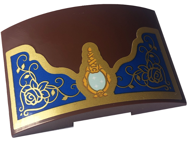 Slope, Curved 6 x 4 Double with Bright Light Orange and Light Aqua Mirror, Gold Frame and Roses on Blue Background Pattern (Sticker) - Set 43227