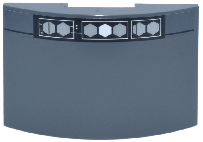 Slope, Curved 6 x 4 Double with Black Elevator Indicator Panel, Silver Hexagons, White Hexagon in Center Pattern (Sticker) - Set 75419