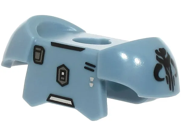 Minifigure Armor Breastplate with Shoulder Pads and 2 Back Studs with SW Mandalorian Armor, Dark Silver and Silver Shapes and Black Mythosaur Pattern