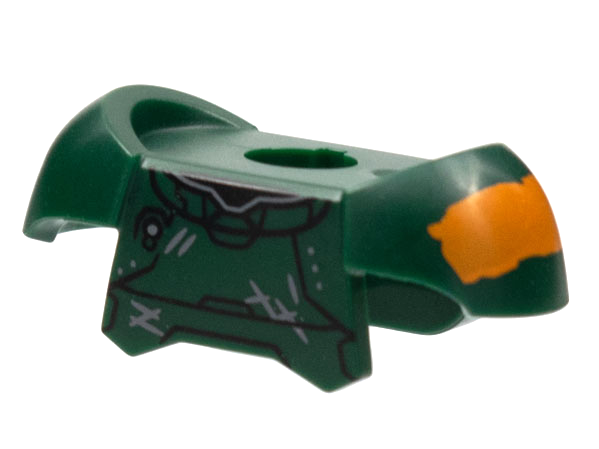 Minifigure Armor Breastplate with Shoulder Pads and 2 Back Studs with Black Panels Lines, Dark Bluish Gray Scuffs, and Orange Splotch on Left Pattern