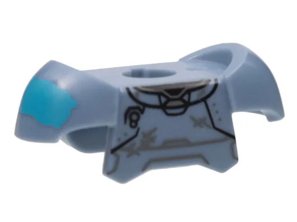 Minifigure Armor Breastplate with Shoulder Pads and 2 Back Studs with Black Panels Lines, Dark Bluish Gray Scuffs, and Medium Azure Splotch on Right Pattern