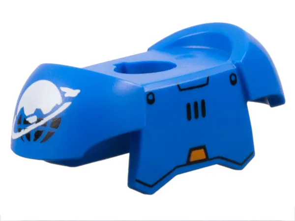 Minifigure Armor Breastplate with Shoulder Pads and 2 Back Studs with Lines and Rivets, Orange Trapezoid, and Black and White Ice Planet Logo on Right Shoulder Pattern