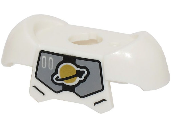Minifigure Armor Breastplate with Shoulder Pads and 2 Back Studs with Light Bluish Gray Panels and Gold and Black Classic Space Logo Pattern (BAM)