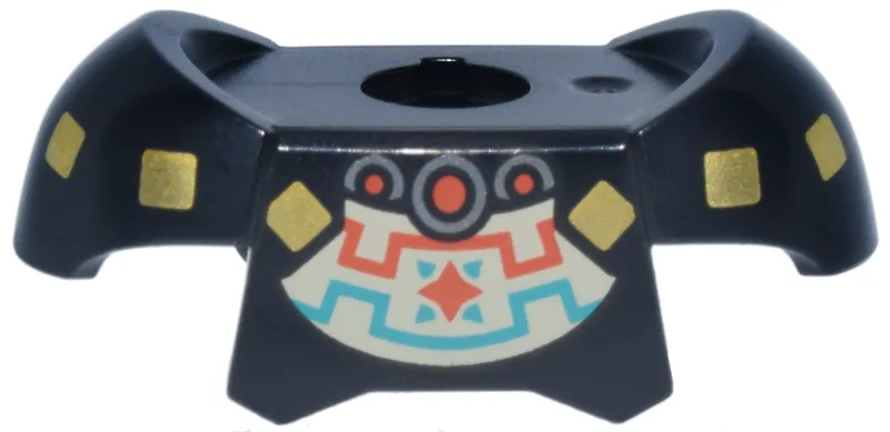 Minifigure Armor Breastplate with Shoulder Pads and 2 Back Studs with Gold Diamonds, Silver Circles and Tan Cloth with Dark Turquoise and Reddish Orange Geometric Lines Pattern