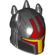 Minifigure, Headgear Helmet with Horns, SW Mandalorian with Red, Silver and Yellow Pattern