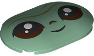 Brick, Round 4 x 6 x 2/3 Oval with Curved Top with Reddish Brown Eyes, Smile, Dark Tan Brow Lines Pattern (SW Grogu Face)