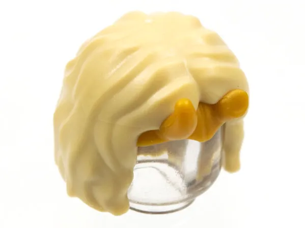 Minifigure, Hair Female Short, Center Part with Pearl Gold Tiara with Horns, One Broken Pattern