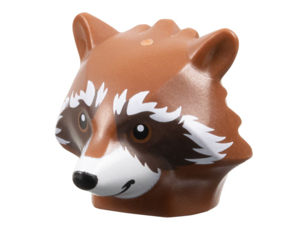Minifigure, Head, Modified Raccoon with White Fur and Snout and Dark Brown Face Pattern