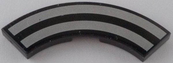 Tile, Round Corner 3 x 3 Macaroni with Silver Curved Stripes Pattern