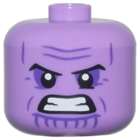 Minifigure, Head, Modified Giant Black Eyebrows, Dark Purple Eye Shadow, Wrinkles, and Chin Lines, Furrowed Brow, Bared Teeth Pattern