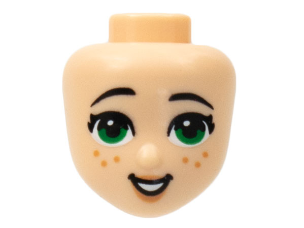 Mini Doll, Head Friends with Black Eyebrows, Green Eyes, Medium Nougat Freckles, Nougat Lips, Open Mouth Smile with Teeth Pattern