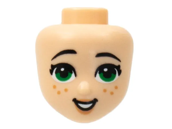 Mini Doll, Head Friends with Black Eyebrows, Green Eyes, Medium Nougat Freckles, Nougat Lips, Open Mouth Smile with Teeth Pattern