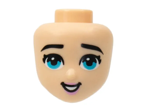 Mini Doll, Head Friends with Black Eyebrows, Eyelashes, Medium Azure Eyes, Bright Pink Lips, Open Mouth Smile with Teeth Pattern