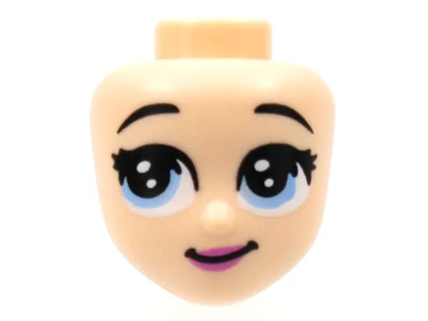 Mini Doll, Head Friends with Bright Light Blue Large Eyes Looking Right, Raised Eyebrows, Dark Pink Lips Pattern (Cinderella)