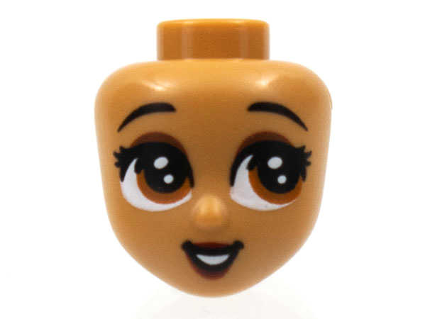 Mini Doll, Head Friends with Reddish Brown Large Eyes Looking Left, Raised Eyebrows, Dark Red Lips Pattern (Tiana)