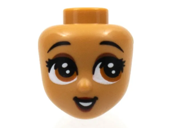 Mini Doll, Head Friends with Reddish Brown Large Eyes Looking Left, Raised Eyebrows, Dark Red Lips Pattern (Tiana)