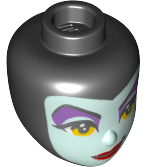 Mini Doll, Head Friends with Lavender Eye Shadow, Bright Light Orange Eyes, Red Lips Smirk on Light Aqua Face Pattern