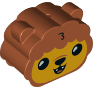 Duplo, Brick 2 x 4 x 3 Scalloped, Ears on Sides with Black Eyes, Nose, and Mouth, White Fangs, and Bright Light Orange Face, Lion Head Pattern