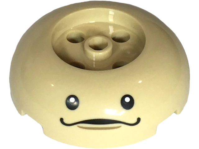 Brick, Round 4 x 4 Dome Top with 2 x 2 Recessed Center with Black Eyes, Mouth and Dark Tan Dimple Pattern (The Legend of Zelda Deku Tree Sprout Face)