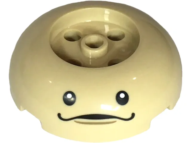 Brick, Round 4 x 4 Dome Top with 2 x 2 Recessed Center with Black Eyes, Mouth and Dark Tan Dimple Pattern (The Legend of Zelda Deku Tree Sprout Face)