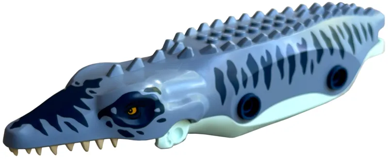 Dinosaur Body and Head, Mosasaurus with Light Aqua Bottom with Yellow Eyes, Tan Teeth, Dark Blue Stripes Pattern