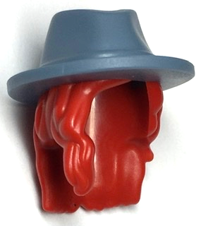 Mini Doll, Hair Combo, Hair with Hat, Long Wavy Over Right Shoulder with Molded Sand Blue Cowboy Hat Pattern