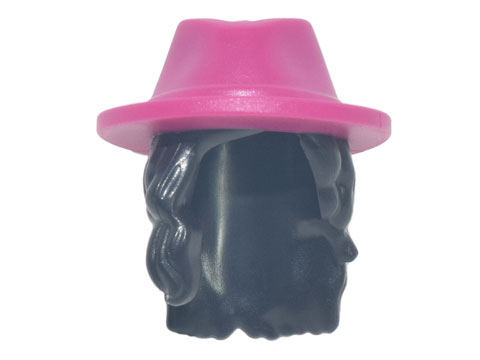Mini Doll, Hair Combo, Hair with Hat, Long Wavy Over Right Shoulder with Molded Magenta Cowboy Hat Pattern