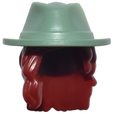 Mini Doll, Hair Combo, Hair with Hat, Long Wavy Over Right Shoulder with Molded Sand Green Cowboy Hat Pattern