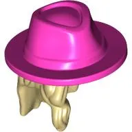 Mini Doll, Hair Combo, Hair with Hat, Long Wavy Over Right Shoulder with Molded Dark Pink Cowboy Hat Pattern