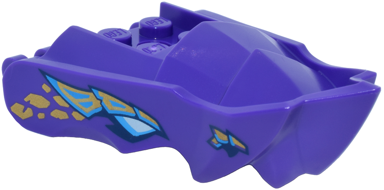 Dragon Head (Ninjago) Jaw with Small Spikes and 2 Bar Handles on Back with Light Aqua and Dark Azure Eyes, Gold Rock Eyebrows, Nostrils and Scales Pattern