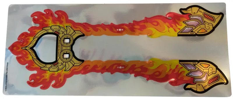 Plastic Part for Set 80057 - Cape / Headress with Red, Orange, and Yellow Flames and Gold and Lavender Armor Plates Pattern