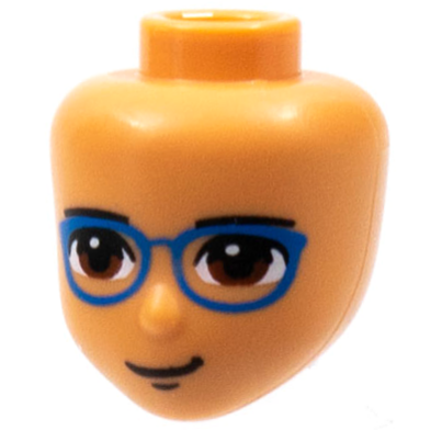 Mini Doll, Head Friends with Black Eyebrows, Reddish Brown Eyes, Blue Glasses, Closed Mouth Pattern
