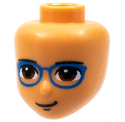 Mini Doll, Head Friends with Black Eyebrows, Reddish Brown Eyes, Blue Glasses, Closed Mouth Pattern