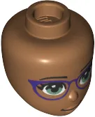 Mini Doll, Head Friends with Olive Green Eyes and Dark Purple Glasses, Peach Lips and Closed Mouth Pattern