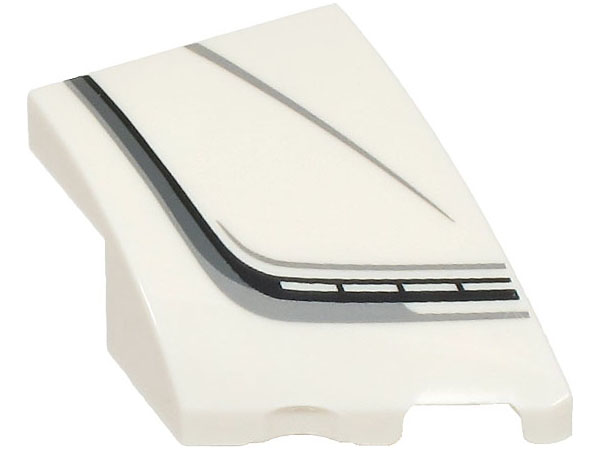 Wedge 3 x 2 Right No Studs with Black, Dark Bluish Gray and Light Bluish Gray Stripes and Bugatti Centodieci Car Headlight Pattern