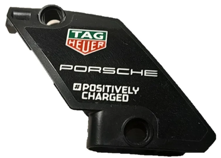Technic, Panel Curved #61 5 x 7 Tapered Left with White 'PORSCHE', '#POSITIVELY CHARGED' and Tag Heuer Logo Pattern (Sticker) - Set 42137