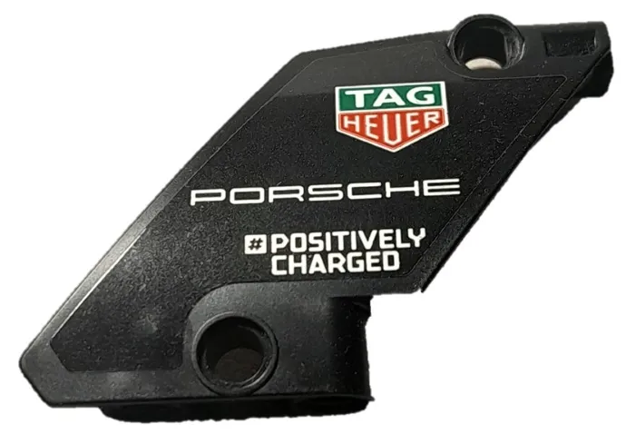 Technic, Panel Curved #60 5 x 7 Tapered Right with White 'PORSCHE', '#POSITIVELY CHARGED' and Tag Heuer Logo Pattern (Sticker) - Set 42137