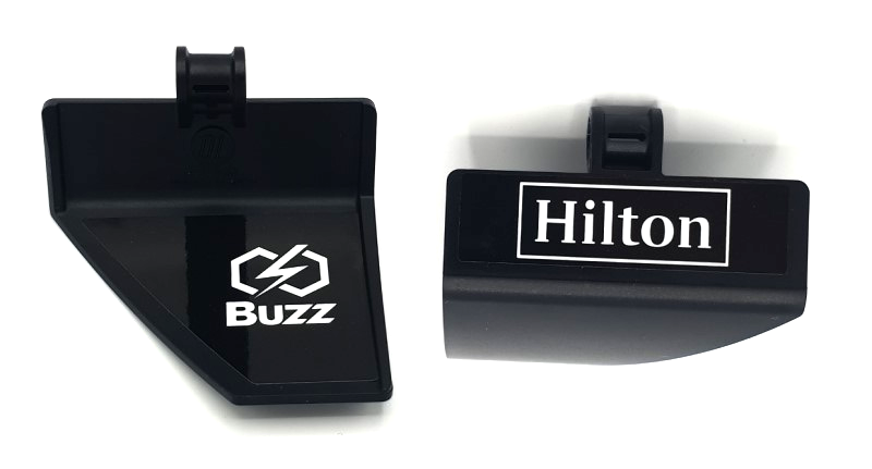 Technic, Panel Curved #70 5 x 4 x 3 Tapered Right with White 'Hilton' on Outside and 'Buzz' on Inside Pattern (Stickers) - Set 42141 (First Version)